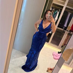 Sherri Hill Blue Sequin Evening Gown